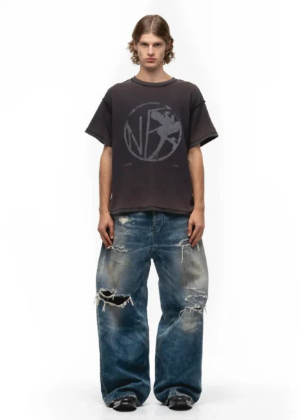 No Faith Studio NFS Girl Sunfade Waffel-Baumwoll-T-Shirt Braun